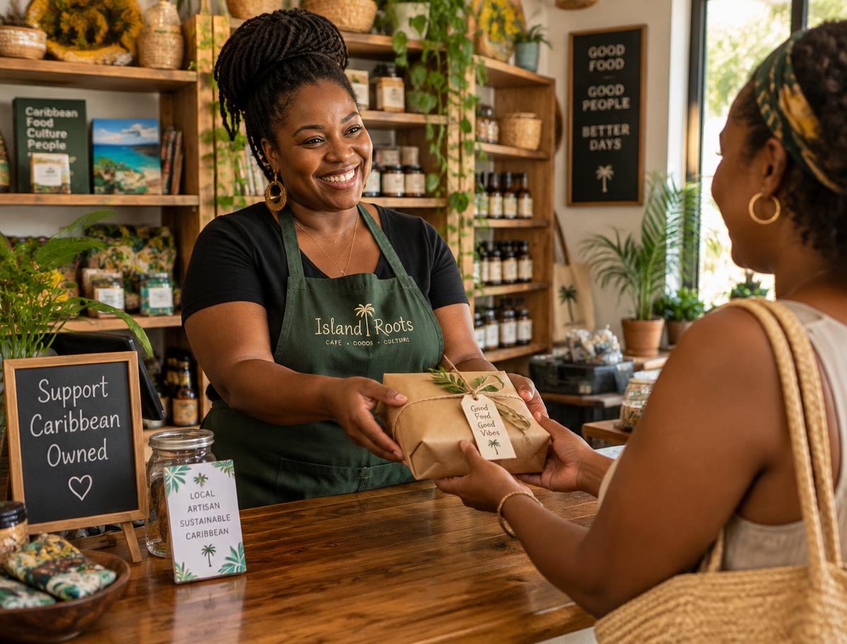 A shop owner welcoming customers inside their business