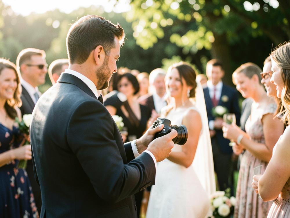 A photographer capturing a couple during their wedding